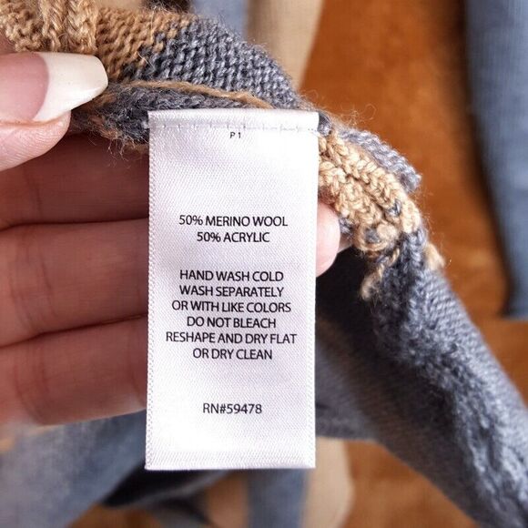 CYNTHIA ROWLEY Womens Sweater Large Tan Gray Cardigan Merino Wool Open Pockets - Picture 5 of 8